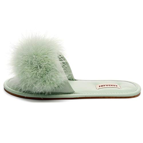 FAYUEKEY Women Fur Sexy Slippers Spring Summer Fluffy Cute PU Comfy Slides Sandals Indoor Outdoor Flats Shoes2