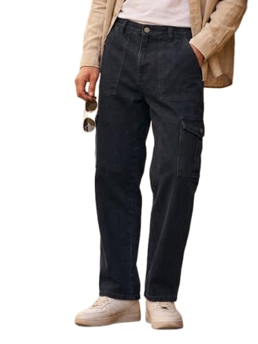 Image of Urbano Fashion Men's Loose Mid Rise Baggy Fit Cargo Jeans with 6 Pockets Non-Stretchable