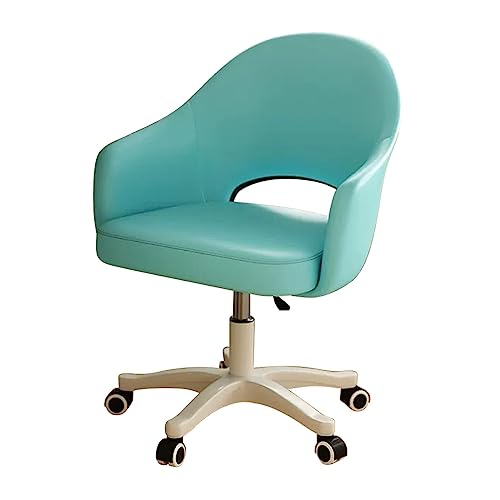 GLJTUO Silla De Escritorio para Computadora, Sillas Ejecutivas, Silla De Escritorio con Cojín De Látex, Sillas De Tocador, Silla Giratoria con Ruedas, Silla De Cuero Ajustable E,Sky Blue