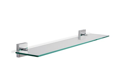 Croydex Chester Flexi-Fix Easy Fit Screw Or Glue Glass Bathroom Shelf, 2.1In X 24.3In X 5.3In, Chrome #TOP1