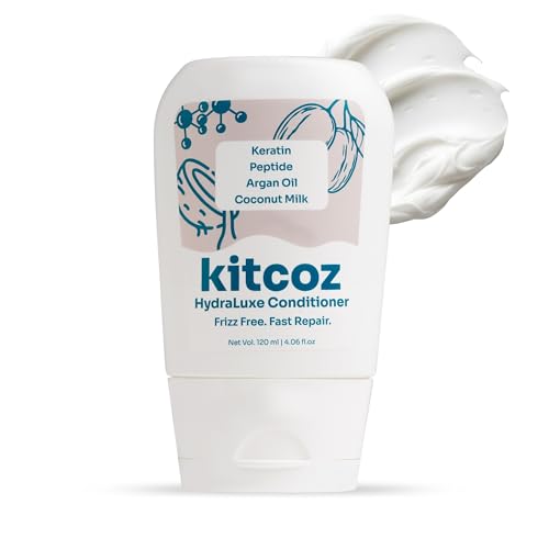 Image of Kitcoz HydraLuxe Conditioner with Keratin, Peptides, Argan Oil & Coconut Milk for Intense Hydration, Damage Repair & 72 Hour Frizz Control (120 ml)