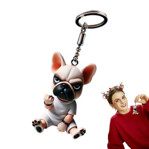 Generico Ornamento Bulldog francese - Portachiavi Bulldog francese Attitude | Portachiavi con ciondolo per borsa per cani in acrilico 3D, pendenti decorativi divertenti, 2,95 pollici per ragazzi