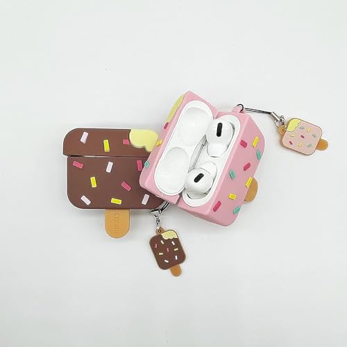 LATALI New Cute 3D Cartoon Design Cases Compatible with Apple Airpods Pro Case Cover, 360° Full-Body Protective Case Shockproof Skin Cover (Ice Cream Brown)