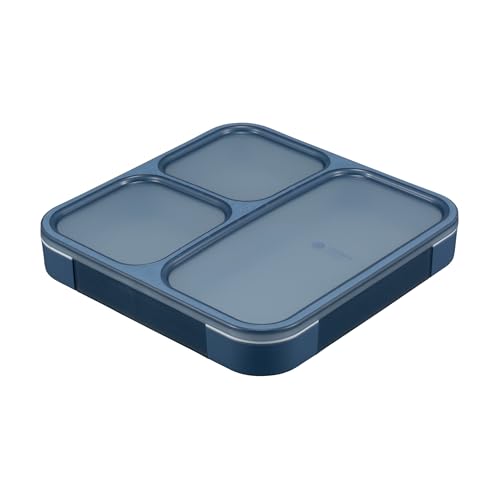 CB JAPAN Foodman Bento Box Standing and Transporting Thin Bento Box 28.5 fl oz (800 ml) Antibacterial Ash Navy Juice Leak Resistant W Sealing 4-Point Lock for Secure DSK