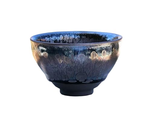 天目茶碗 曜変抹茶油雫 抹抹茶セット 陶器手作り窯焼き陶器 酒器 焼酎カップ 紺青小抹茶器セット 家庭用お茶 (A)