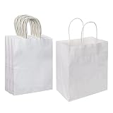 Oikss 50 Pack 8x4.75x10 Inch Medium Paper Bags with Handles Bulk, Kraft Bags Birthday Wedding Party