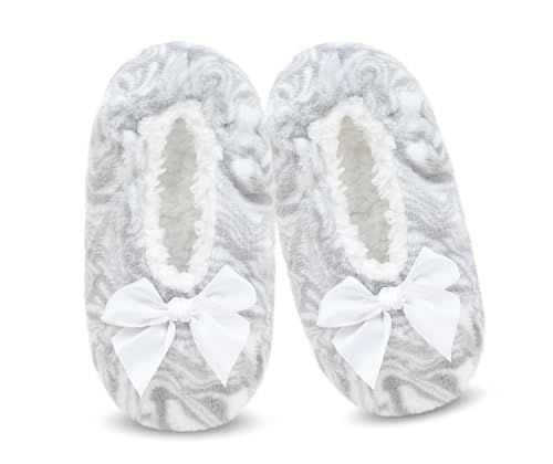 Image of DICUIRD Womens Cozy&Warm Soft Sole Slipper Socks with Grippers-Girls Teddy Fleece Indoor Slipper with Non-skid Bottoms