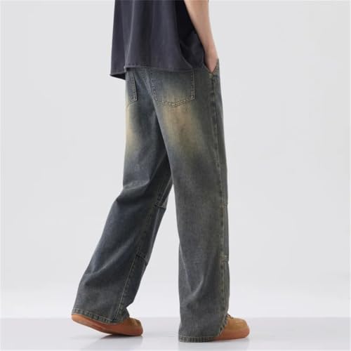 Men’S Baggy Jeans Straight Fit Denim Trousers with Elastic Waist Washed Trendy Wide Leg Pants4