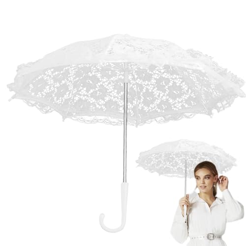 ✯ 【Comodo compagno di presa】: con il suo baldacchino in pizzo bianco e la maniglia a forma di J, questo ombrello offre una presa comoda per lunghi periodi. Rimani chic e protetto tutto il giorno con facilità.