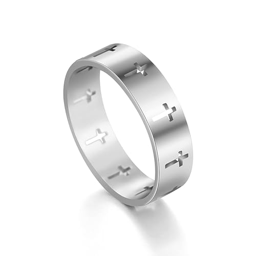 SIPURIS Bague en Forme de Croix pour Homme et Femme - Acier Inoxydable - Prière du Seigneur - Anxiété Religieuse - Mariage Empilable