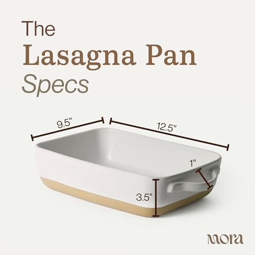 Image of Mora Ceramic Baking Dish with Handles For Casserole, Lasagna, Gratin, Broiling, Roasting, and Baking. Large 9x13 in Pan, Extra Deep - Porcelain Serving Bakeware from Oven to Table. Freezer Safe - Oat