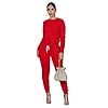 Two-Pieces-Outfits-for-Womens-Solid-Sweatsuit-Long-Sleeve-Tights-Long-Pants-Sport-Suits-Tracksuits Sweatsuits Set Womens 2 Pieces Outfit for Sportswear Tracksuits Long Sleeve Pullover Drawstring Sweatpants With Pocket (Red,S)
