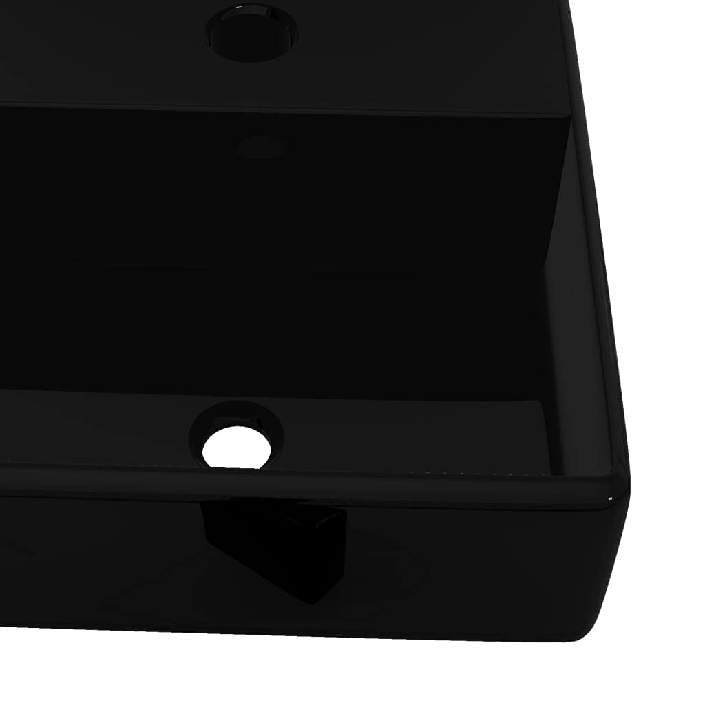 vidaXL Lavabo Cuadrado Moderno con Agujero de Grifo y Desagüe Cerámica Negro