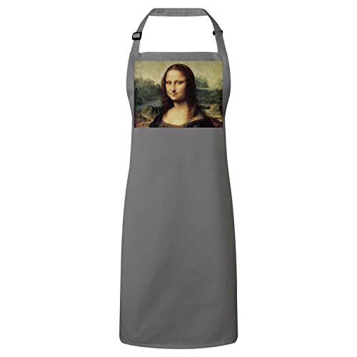 Tablier cuisine gris de chef motif peinture de maître Joconde pour protection vêtement durable