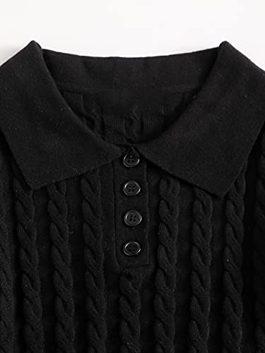 Image of Verdusa Women's Button Front Short Sleeve Cable Knit Crop Top Pullover Sweater