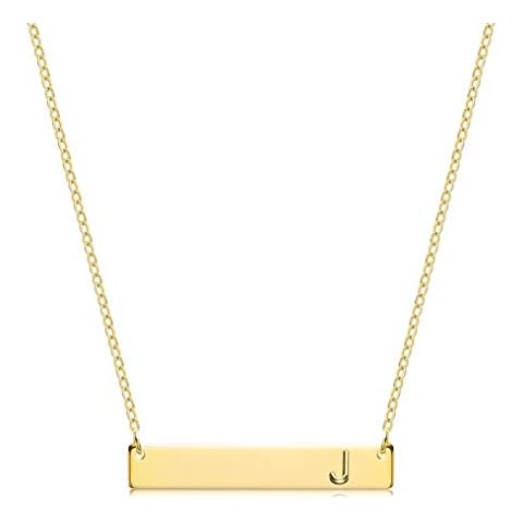 S.J JEWELRY Alphabet 26 A-Z Letter Initial Necklace 14k Gold-Plated Bar Necklace Engraved Name Necklace Personalized Letter Monogram Pendant Necklace for Women Girls, Metal Cover