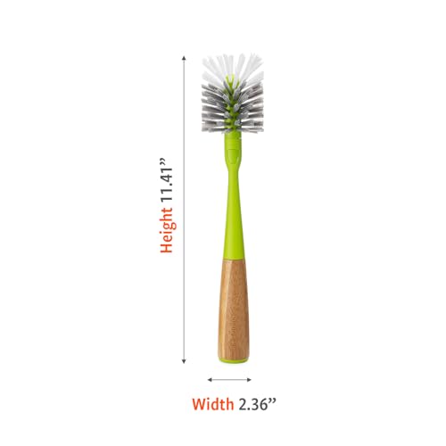 Image of Full Circle Clean Reach - Bamboo Long Handle Bottle & Mug Brush with Replaceable Head, for Deep Cleaning Water Bottles, Baby Bottles, Glasses, and Tumblers, Green