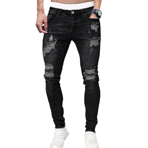 Men's Ripped Jeans Skinny Distressed Moto Biker Jeans Gothic Zipper Denim Pants Tapered Leg Slim Fit Jean2