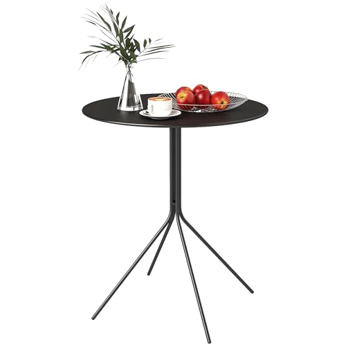 Outsunny Gartentisch Ø60 x 71 cm, wetterfester runder Balkontisch aus Stahl mit Fußpolster, Beistelltisch, Esstisch, Campingtisch, Terrassentisch für Garten, Terrasse, Balkon, schwarz