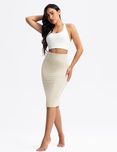 POSHDIVAH Creamluxe Skirts for Women Trendy High Waist Midi Pencil Skirt Below Knee for Work Business Casual2