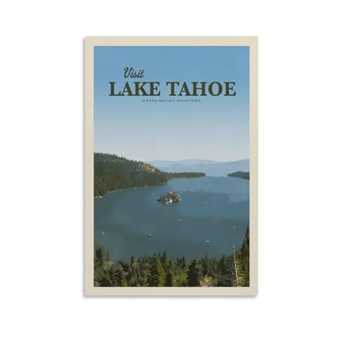 Poster Lac Tahoe style vintage pour salon et bureau deco murale voyage 50x75cm