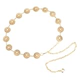 Pingyongchang Womens Metal Chain Dress Belt Retro Hollow Out Daisy Sweater Belt Decorated Skinny Waist Belt Body Jewelry Link Belts for Jeans or Dresses-A Gold