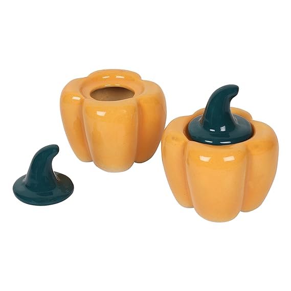 Image of QIMACPLUS Ceramic Capsicum Decorative Pickle Jar | Food Storage Capsicum Jar Multipurpose aachar masala Jar For kitchen and Dining Table Pickle Container 500 ML Orange (1)