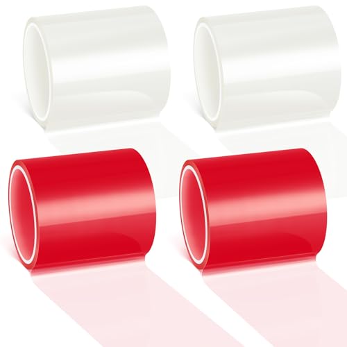 Image of Patelai 4 Rolls 16.4 ft x 2 Inches Self Adhesive Repair Light Tape Auto Tail Light Tape Fog Lights Tint Tape Headlight Lens Tape (Red, Clear)