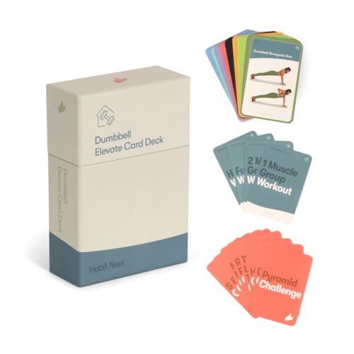 Dumbbell Elevate Exercise Cards: Home Workout Series Card Deck - Comprehensive At-Home Fitness System with 65 Exercises 8 Bonus Challenges and 4 Unique Workout Formats.
