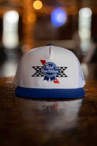 Image of HOOEY Officially Licensed Pabst Blue Ribbon One Size Fits All Adjustable Snapback Hat for Men and Women Mesh Back Trucker Hat