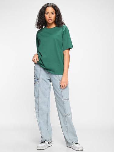 Image of Bewakoof Women's Solid Oversized Fit Half Sleeve Round Neck Cotton Jersey T-Shirt