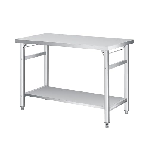 Folding Stainless Steel Table (48x24 in) - Commercial Work Table with Undershelf, 920 lbs Load, Foldable Double-Tier Stainless Steel Workstation for Home, Kitchen, Restaurant, Garage, Camping, Outdoor