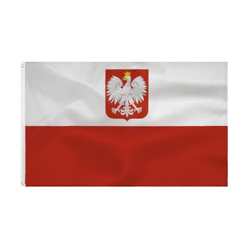 Polnische Adlerfahnen Flaga polska mit adler 90 x 150 cm- Polnische Flagge Polyester leuchtenden Farben mit Messing-Ösen Polish flag