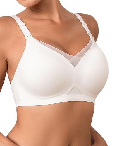 SHARICCA Damen BH ohne Bügel Push-Up Spitzen-BH Nahtloser T-Shirt BH mit Vollbügel Weicher Wireless Bralette Atmungsaktiv für Alltag...