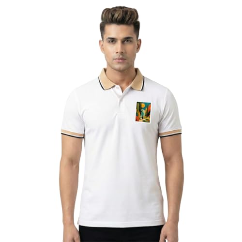 Image of Men's Regular Fit Solid Half Sleeve Casual Tipping Collar Polo T-Shirt