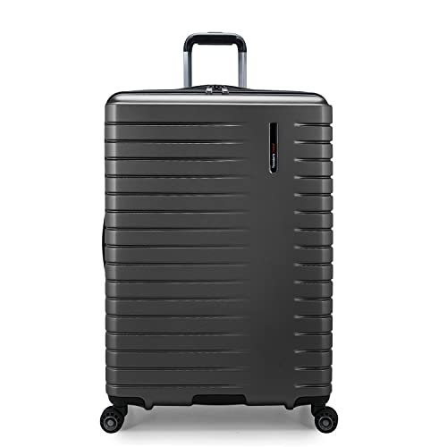 Travelers Choice Archer Polycarbonate Hardside Spinner Luggage Set Tie Down Straps Grey Checked 29 Inch