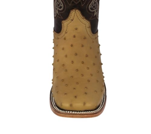 Texas Legacy Mens Sand Cowboy Boots Ostrich Quill Print Leather Square Toe Botas4