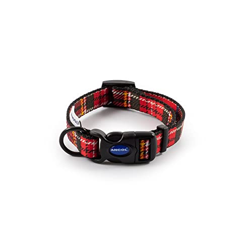 Ancol Tartan Adjustable Nylon Dog Collar Red (Collar Size: Small)