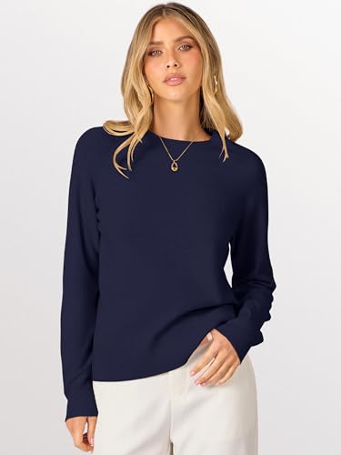 ANRABESS Sweaters for Women Short Length Loose Fit Lightweight Long Sleeve Crewneck Knit Basic Sweater 2025 Fall Outfits2