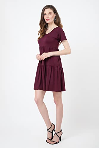 Image of Miss Lavish London Women's V Neck Tiered Summer Dress Casual Short Sleeve Swing T Shirt Mini Dresses