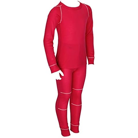 icefeld® - Breathable thermal underwear set for children - warm underwear made of long-sleeved top + long underpants (ÖkoTex 100), red, 122 cm-128 cm Cover