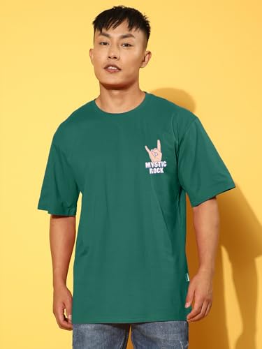 Image of Veirdo Pure Cotton Oversized Baggy Fit Drop Shoulder Stylish and Graphic Printed Round Neck Half Sleeves T-Shirt for Men (Available Color Options: Black, Green, Royal Blue, Lilac & Sky Blue)