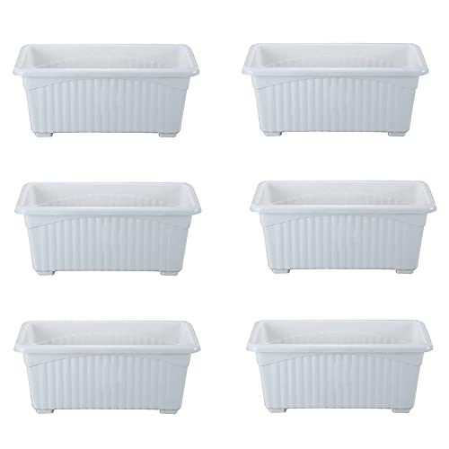 Image of Bianco Rectangular Plastic Pots for Plants, Jupiter Flower Pots for Home, Window Display, Garden (35 x 18.5 x 15 cm) (White) (Pack of 6)
