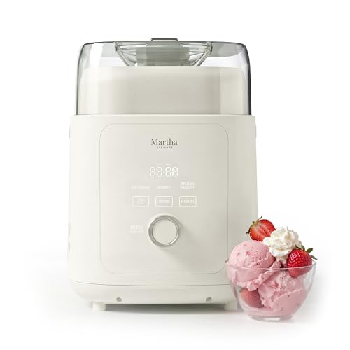 Martha Stewart 1 Quart Ice Cream Maker, Built-In Compressor, No Pre-Freezing Required, 3 Modes (Ice...