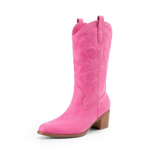 Image of DREAM PAIRS Cowboy Boots for Women Cowgirl Western Boots Fashion Embroidery Stitched Chunky Heel Mid Calf Boots