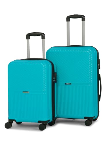Image of Teakwood Set of 2 8 Wheels Trolley Bag, Hard Cabin with Zipper Closure, Adjustable Push Button & Cross Side Strap, Number Lock System 360 Degree (Set of 2, Aqua Green)