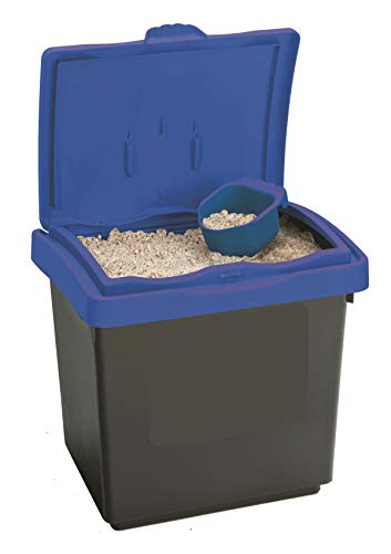 Muddy Hands Large Plastic Storage Bin + Scoop Bird Seed Animal Pet Dry Feed Food Rock Salt (30 Litre Blue)