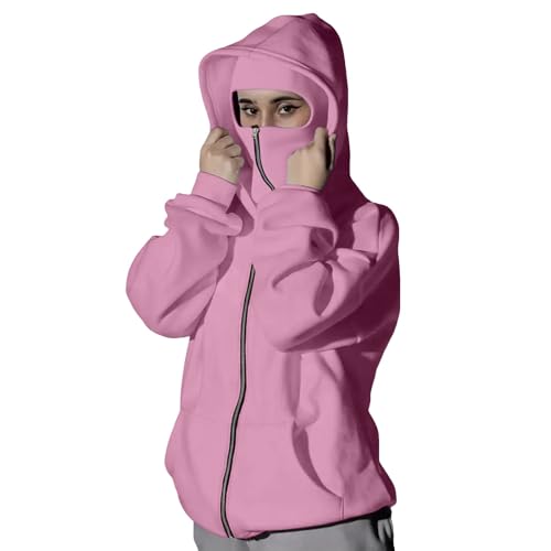 Sudadera con capucha de doble cremallera para mujer, sudadera de viaje con capucha doble, sudadera con capucha larga y mangas amplias, sudadera atlética unisex para invierno, Rosa-2., XL
