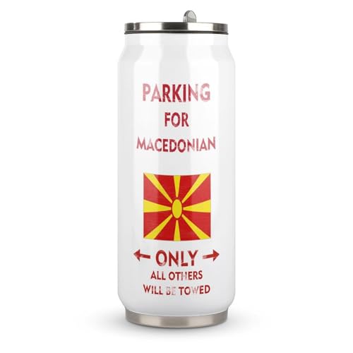 Parking for Macedonian Only All Others Will Be Towed Cup Gobelet de voyage en acier inoxydable avec couvercle et paille - Garde les boissons froides et chaudes - 500 ml