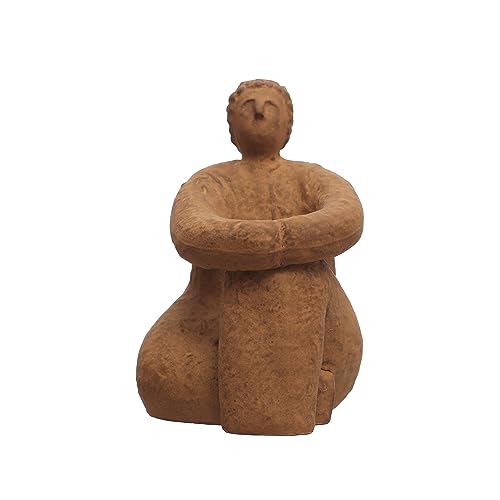 Bloomingville AH3123 Sitting Woman Figurine Stoneware Sculpture With Reactive Glaze, Matte Terra-Cotta Accent Decor, Terracotta cover
